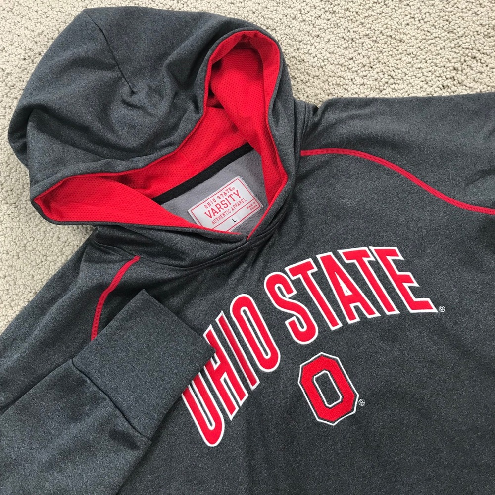 Ohio State Buckeyes Varsity Authentic Apparel Gray Red Hoodie Mens Large